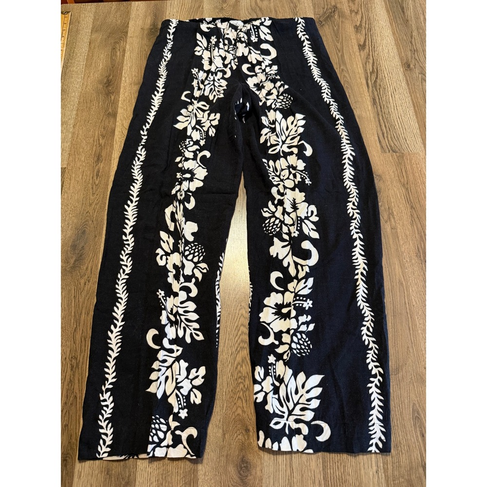 Long Elegant Legs Pants Womens Medium Black Floral Tropical Wide Leg Excellent